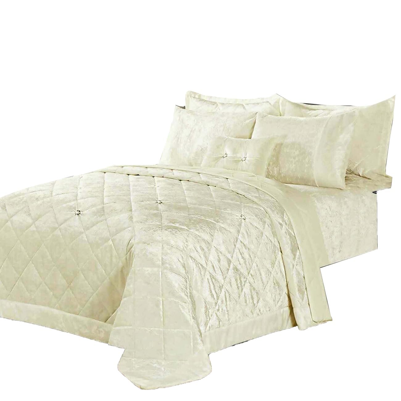 Luxurious And Stylish 3 Piece Velvet Quilted Bedspread Throw Luxury Bedding Set Double King Super King (King, Beige-Velvet Bedspread)