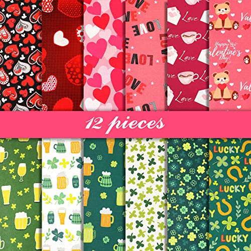 Tissu en coton carrés irlandais de trèfles et coeurs patchwork 25x25cm