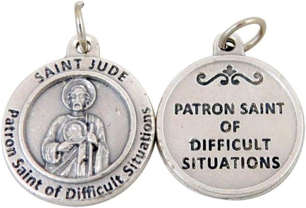 Silver Toned Base Patron of Difficult Situations Saint Jude Medal Pendant, 3/4 Inch