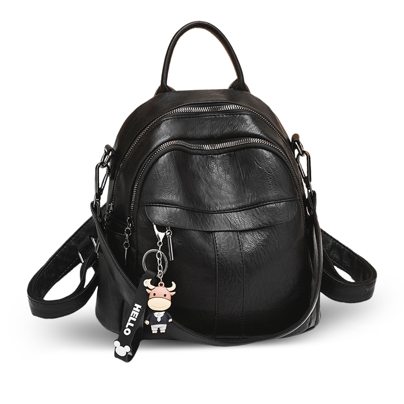 Nicole & Doris Women's Black C Mini Backpack For Small Handbag Backpack 2 In 1 Rucksack Pu Leather Backpacks Shoulder Bag Waterproof Daypack For School Work Travel
