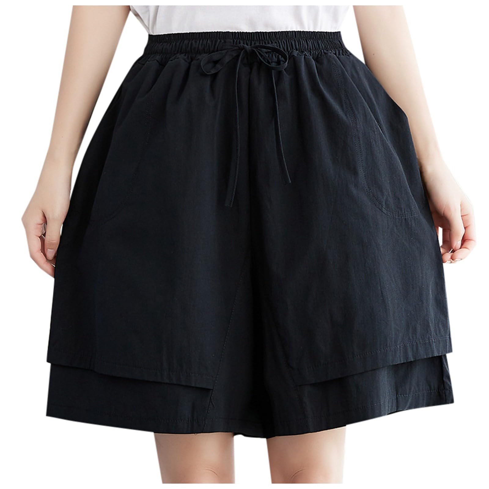Bermuda noir coton et lin running randonnée avec poches amples