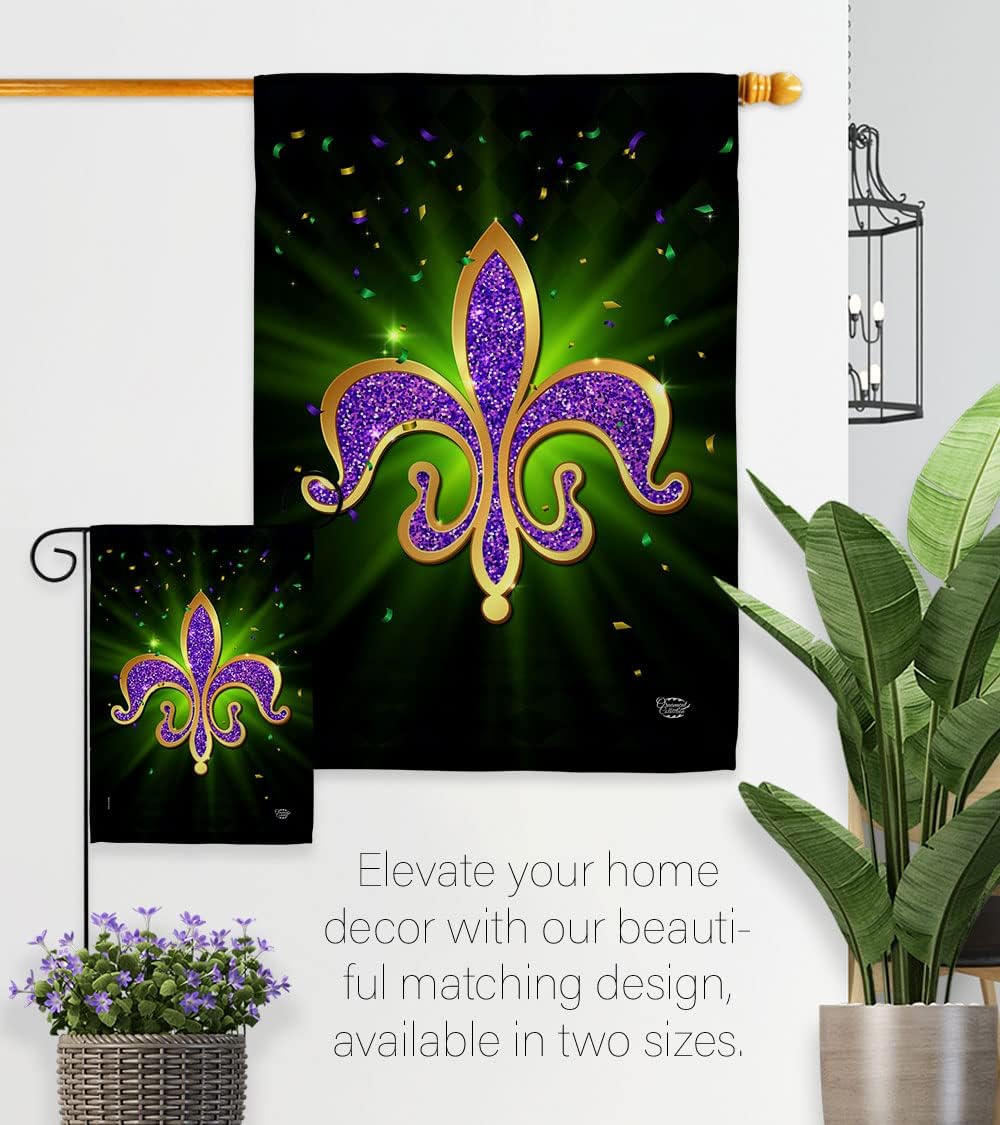 Fleur De Lis House Flag - Pack Spring Mardi Gras Carnival Festival Masquerade Celebration Season Holiday French USA Vintage Applique - Banner Small Garden Yard Gift Double-Sided Made In 28 X 40
