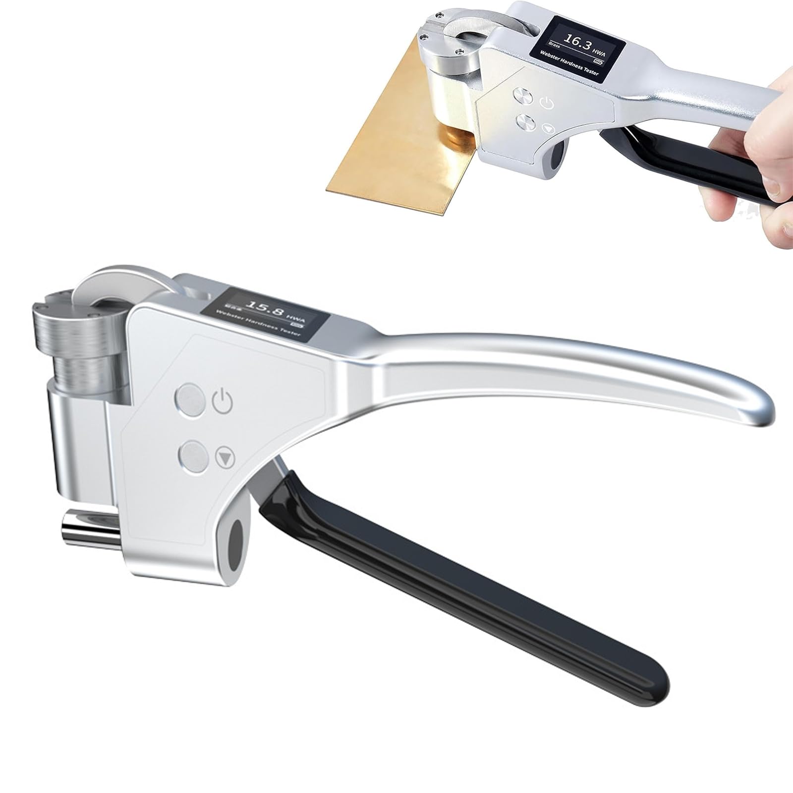 Probador digital de dureza, medidor portátil con bloqueo automático, grosor de material de 0,6 a 8 mm, 6 unidades, almacena 9 conjuntos de datos, para pruebas de metales (aluminio, cobre, acero)