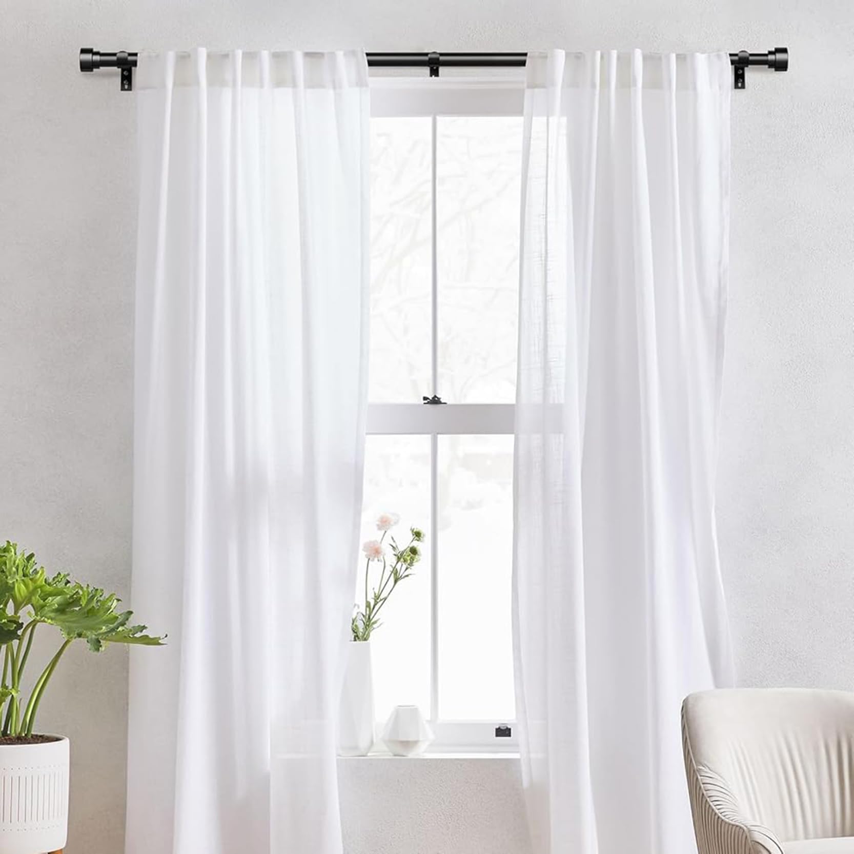 Gardinenstange 30 Bis 48 Zoll,Verstellbare Hochleistungs-Gardinenstange mit Endkappendesign,Gardinenstange mit Halterung,Duschvorhangstange(Size:30-120in)