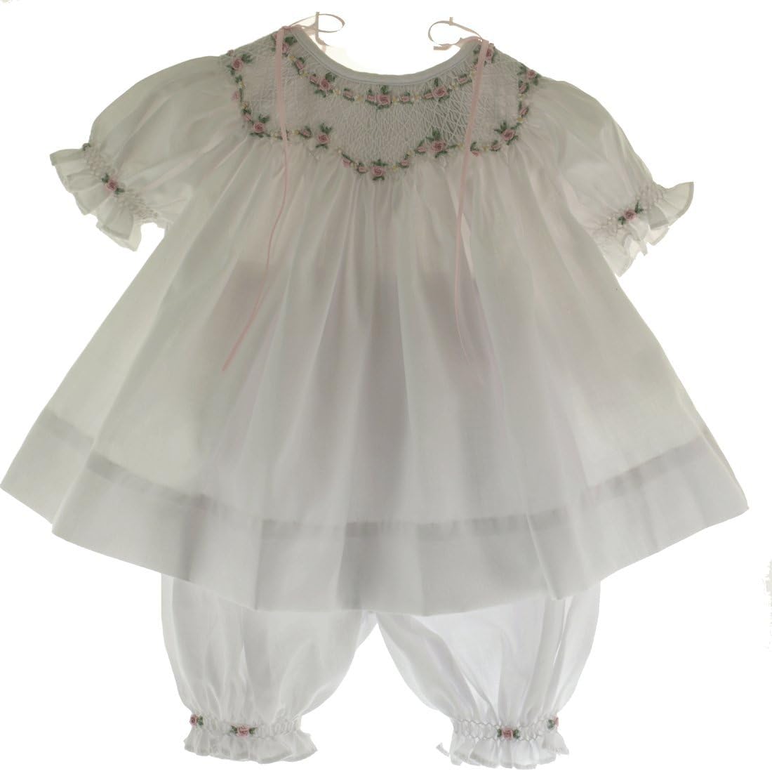 Baby Girls White Smocked Dress & Pantaloon Set