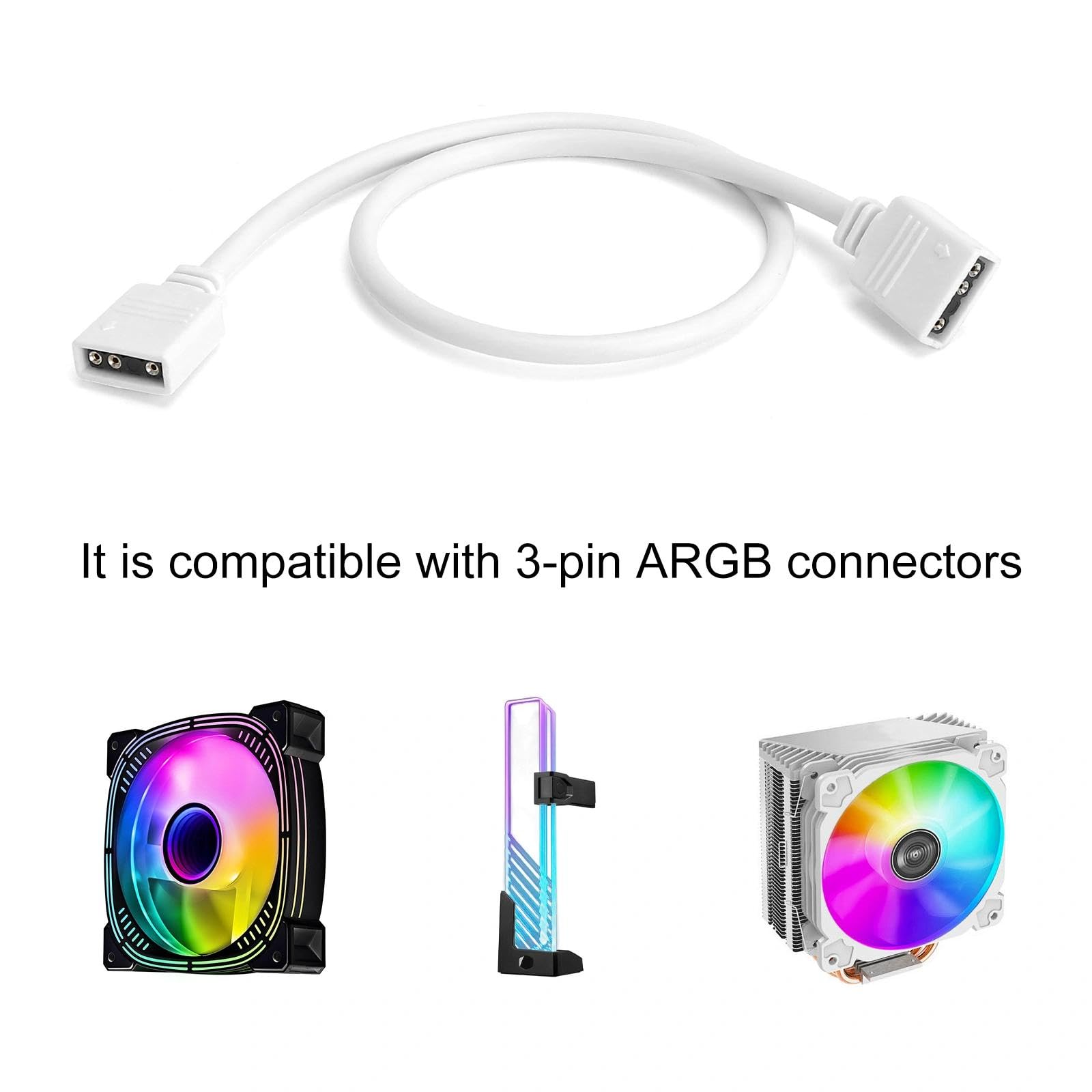 HENGBIRD Lot de 2 Câbles d'Extension ARGB 5V 3 Broches 30 cm Connecteur pour Bande LED Répartiteur Blanc
