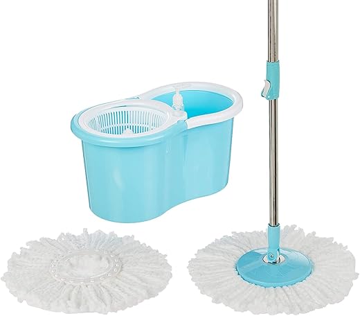 Presto! Spin Mop, Oval Bucket with Plastic Basket, 2 Refills, Blue & White