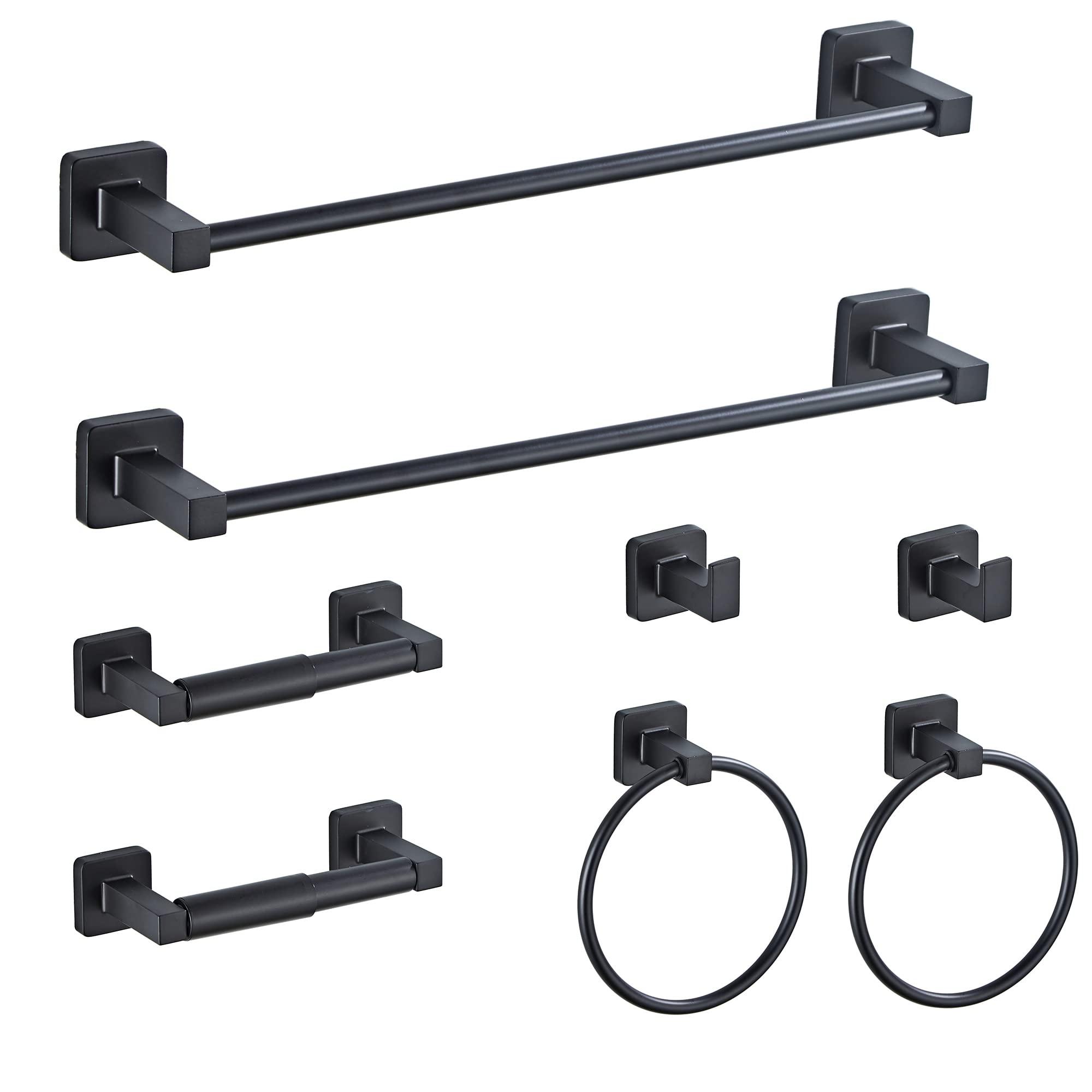Photo 1 of Matte Black Bathroom Hardware Set 8 Pieces,Towel Bar Set Stainless Steel Wall Mounted, Includes 16In Hand Towel Bar, Towel Ring, Robe Towel Hooks,Toilet Paper Holder, Bathroom Towel Rack Set…