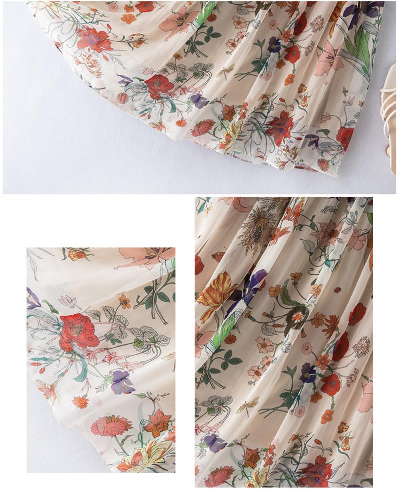 DISSA Jupe midi Soie Femme Taille élastique Fleurie,S2010-1