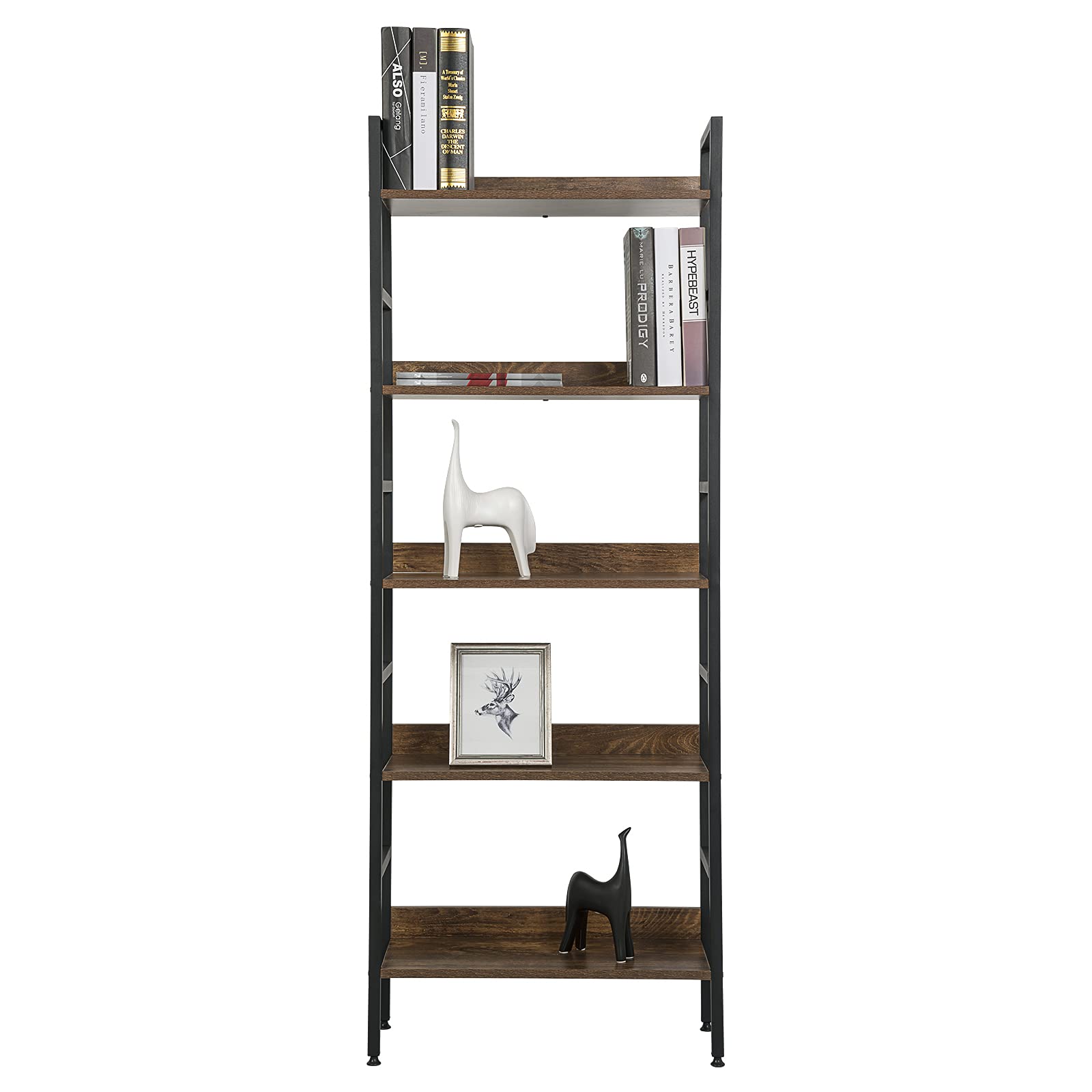 EUGAD Scaffale Libreria a 5 Ripiani, Legno Scuro | Design Industriale, per Studio Sala Ufficio