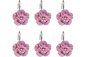 Wehome Pink Flower Shower Curtain Rings Set