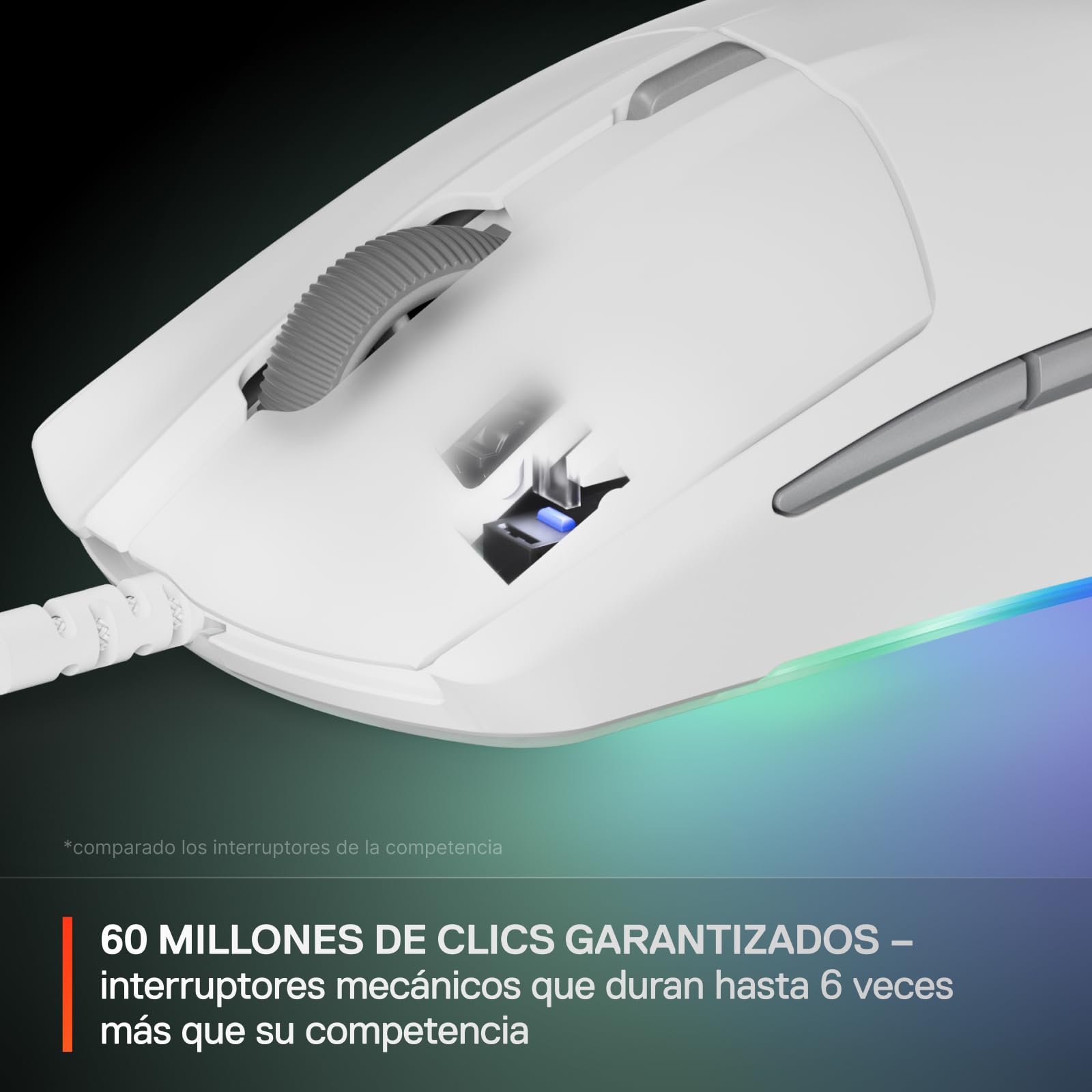 SteelSeries Mouse da gioco Rival 3 Gen 2 - Sensore ottico TrueMove Core da 8500 DPI - Durata 60 milioni di clic - Bassa latenza - 77g Leggero - Piedi 100% PTFE - RGB - Bianco