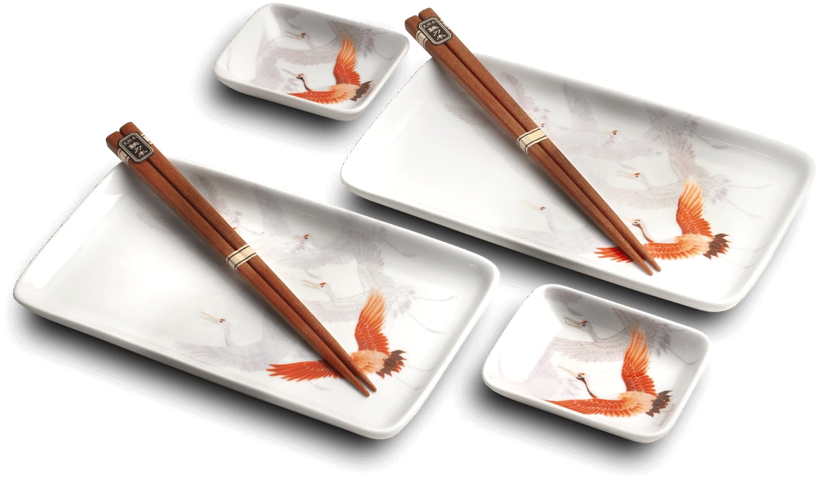 JAPAN Katze & Koi ZESTAW TALERZÓW DO SUSHI | Zestaw naczyń do sushi | 6-częściowy zestaw do sushi dla 2 osób | Talerze do sushi, miski i pałeczki do jedzenia w różnych azjatyckich wzorach zwierząt
