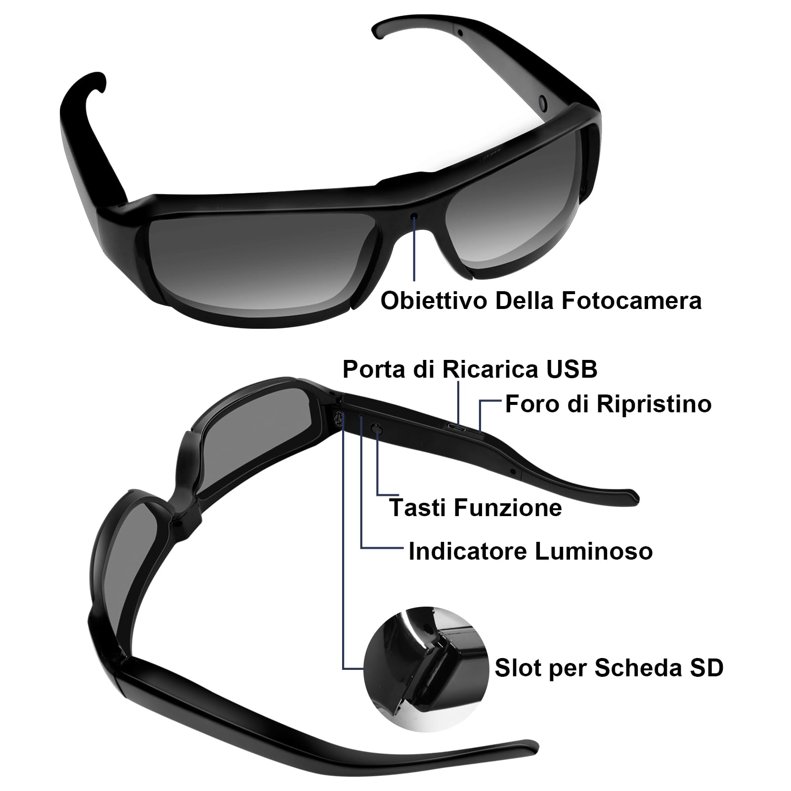 Occhiali da Sole con Telecamera Nascosta, Videocamera Sportiva HD 1080P | Mini Telecamera Spia nascosta, Videocamera da Occhiali per Ciclismo/Escursionismo, Registrazione in Loop