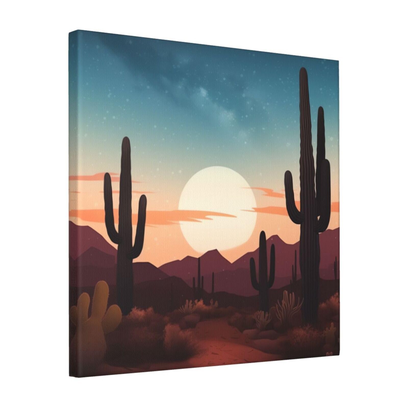 FodPand Desert With Cactus Canvas Wall Art for Living Room Wall Decor 16"x16" Modern Artwork Painting Pictures Hanging Canvas Prints Aesthetic Wall Art for Bedroom Bathroom Office Wallart Decor