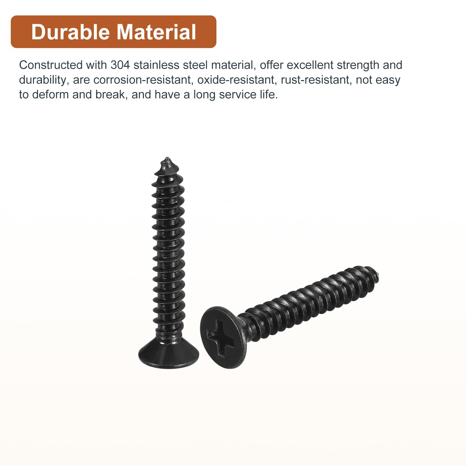 DTGN 100Pcs #10x1-1/4" Flat Head Wood Screws, 304 Stainless Steel Phillips Self Tapping Screws - Good for Woodworking Furniture - Black - Image 3
