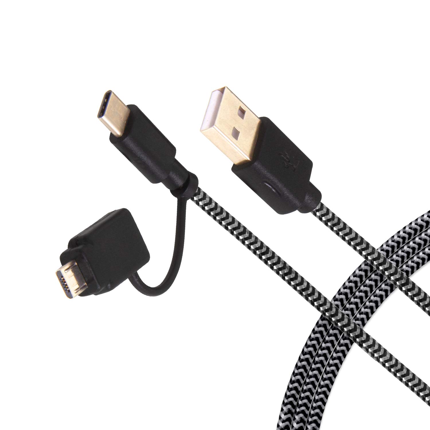Realm 5ft USBA to USBC Cable with Micro USB Adapter, Black, Amazon