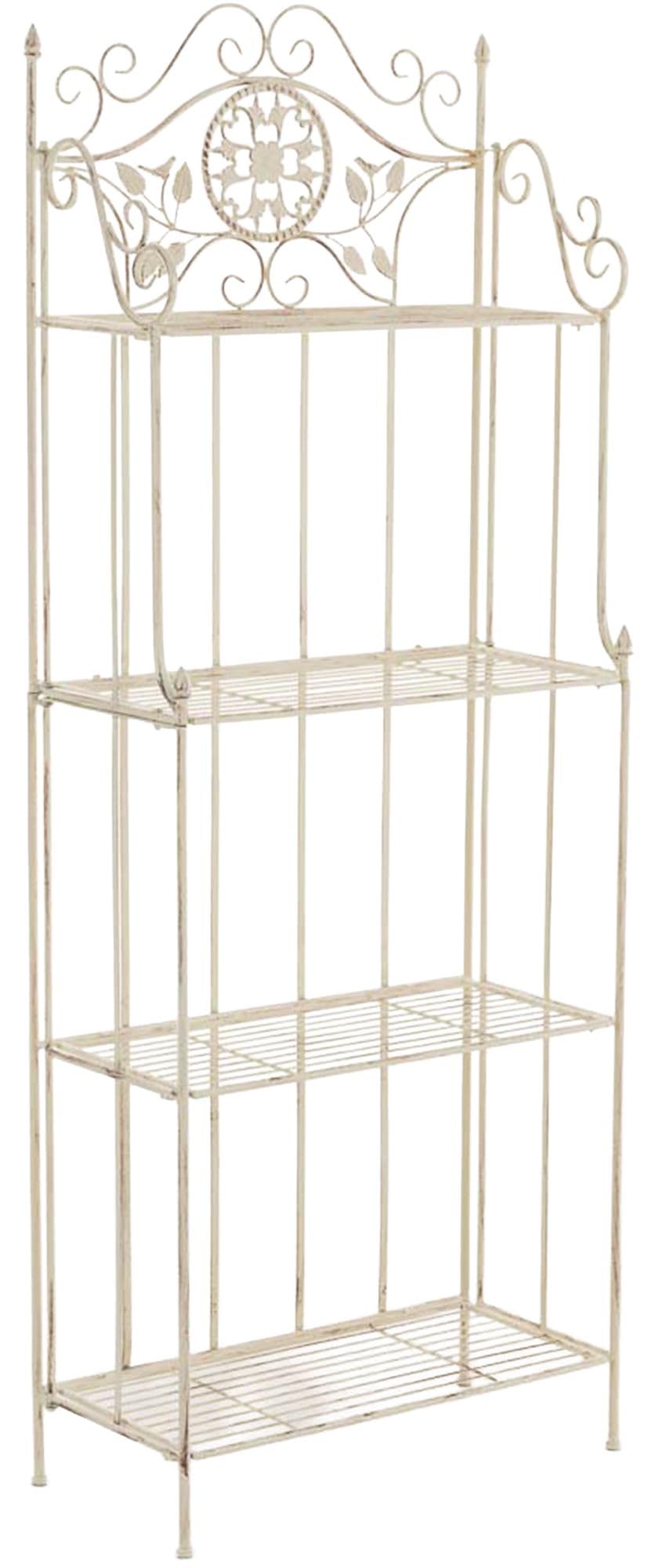 CLP Scaffale portapiante Flora in Metallo Stile Country, Pieghevole, 4 Ripiani, per Interno ed Esterno, Giardino, Balcone, terrazza, Parete, Colore:Antico Crema