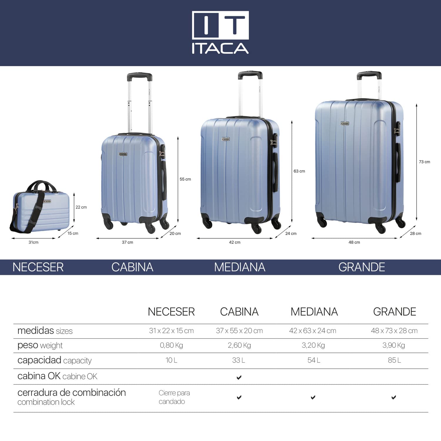 ITACA - Maleta de Cabina 55x40x20 - Maletas De Viaje Cabina Rígidas Trolley con 4 Ruedas Dobles para Avion Ligera Equipaje De Mano Candado de Combinación. Compatible Ryanair, Malva — view 6