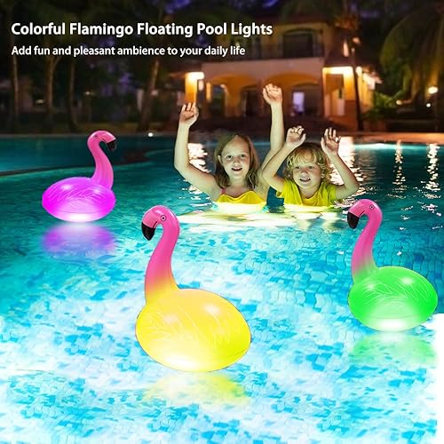 Miniatura 2 de Luces solares flotantes de flamenco para piscina, 2 unidades, inflables, impermeables, alimentadas por energía solar, luces LED RGBW que brillan en