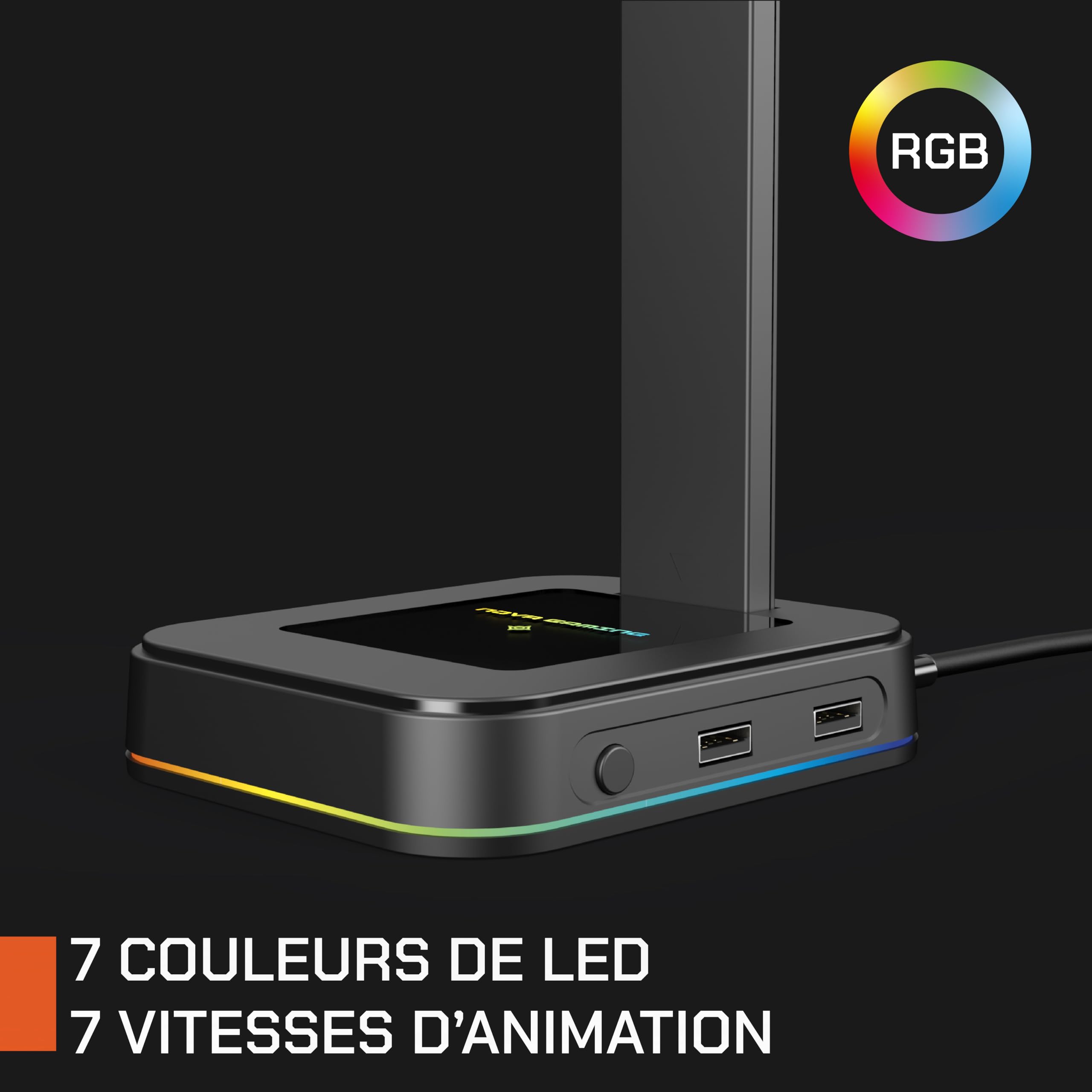 NOVA GAMING - Hydra - Soporte para Auriculares Gaming RGB - Sincroniza y Carga Smartphones - 2 Puertos USB, Animación RGB, Patines Antideslizantes, Ligeros y Portales