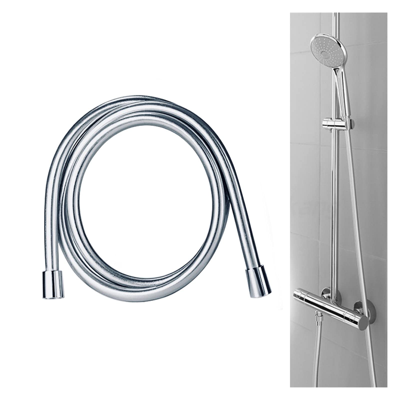 QUNINE Brauseschlauch, PVC-Hochdruck, 1,5 m, 2 m, verwickelungsfrei, glatter PVC-Brauseschlauch für Badewanne, Handbrause, Flexibler Brauseschlauch (2 m) (2 m) (1,5 m)