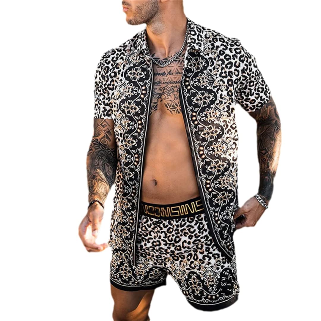 AXEBHPED Ensemble de vêtements hawaïens à manches courtes pour homme - Style patchwork, tz-30, XL
