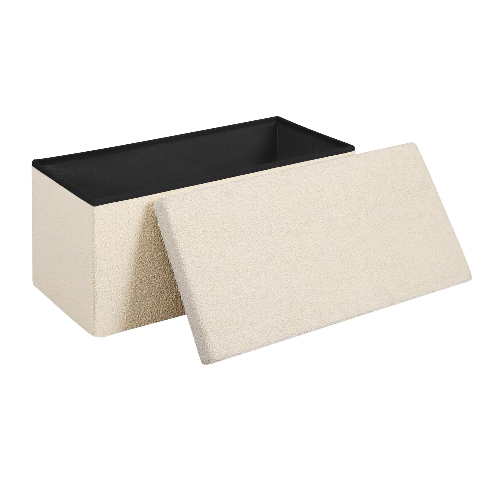 WOLTU Ottoman Storage Bench, Folding Footstool with Storage Chest, Teddy Fabric Cover, 76x38x37 cm for Hallway Bedroom Living Room, Beige
