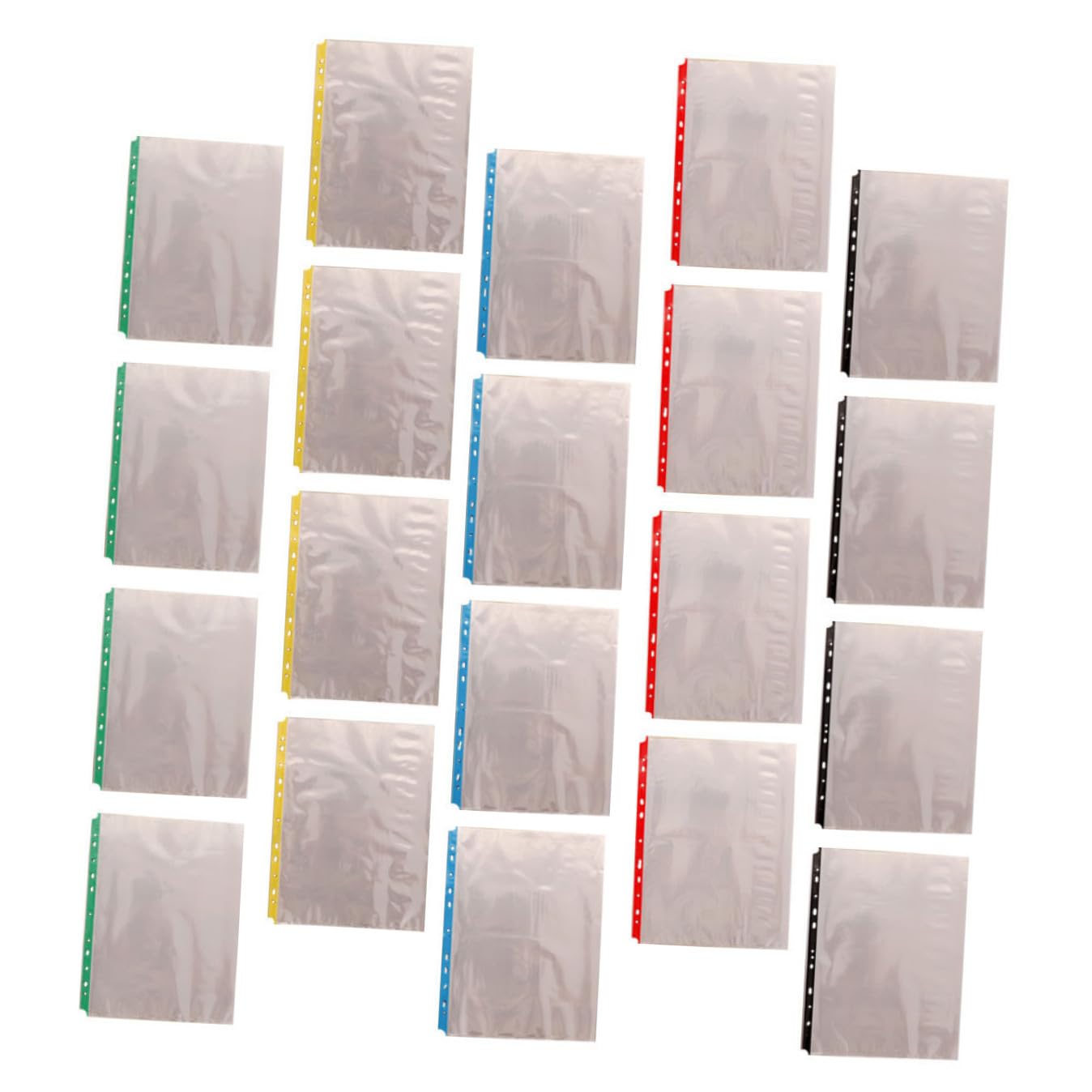Protège-Documents Transparents A4 11 Trous Pochettes Perforées Polypropylène Écologique Lot de 100 Pièces Colorées Antiacide Compatibles Classeurs Anneaux pour Bureau et