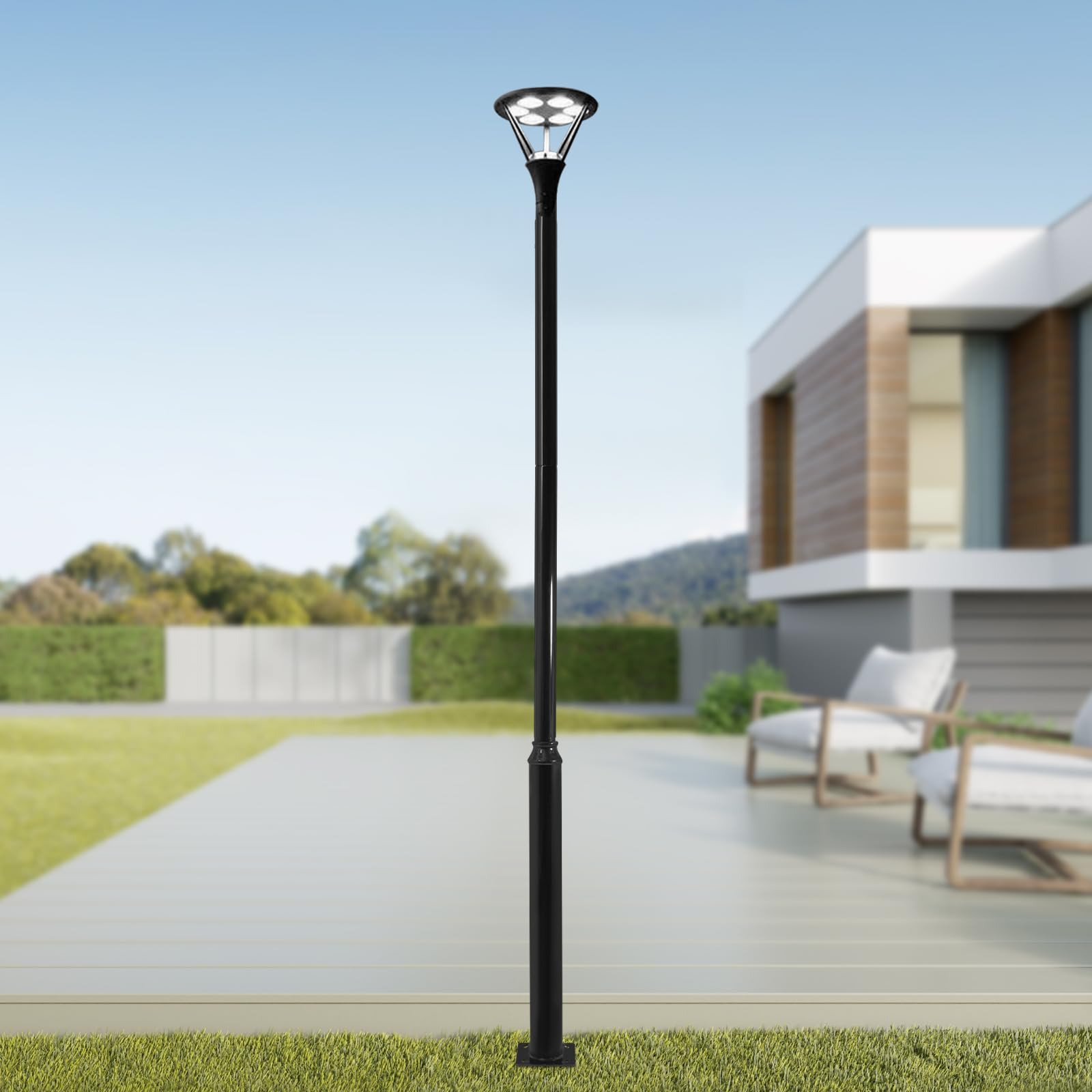 Poste de farola solar con estaca y marco de base, resistente a la intemperie, iluminación exterior, poste para farolas dividido, para terraza, calle (3 m)
