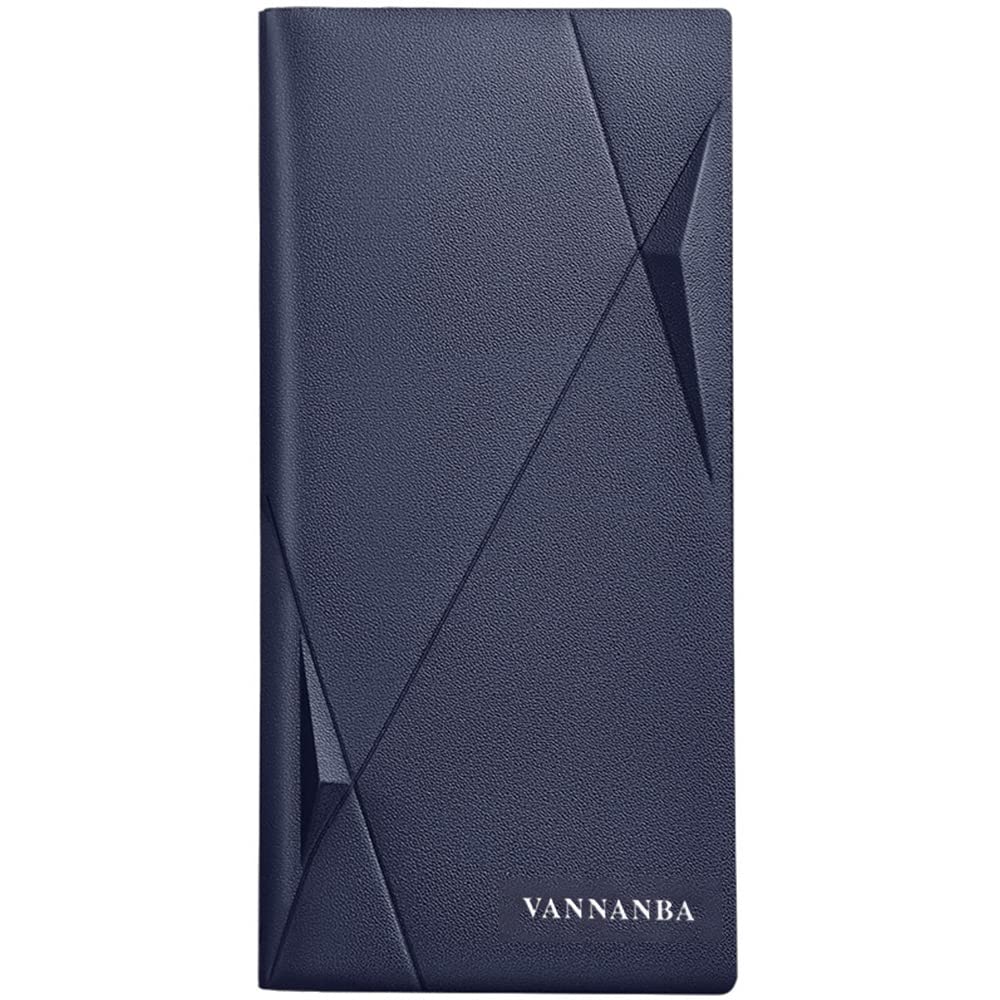 VANNANBA Long Slim Wallet for Men RFID Blocking Leather Checkbook Wallet,Thin Bifold Credit Card Holder with ID Window & Gift Box(Navy)