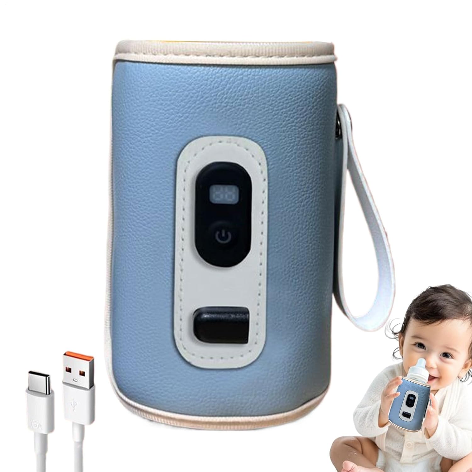 Feeder Bottle Warmer Cover | Milk Heater Cover | Temperature Adjustment Portable Bottle Warmer Insulation Covers Baby Milk Heat Keeper Covers for Car Travel Blue - Image 1 of 9