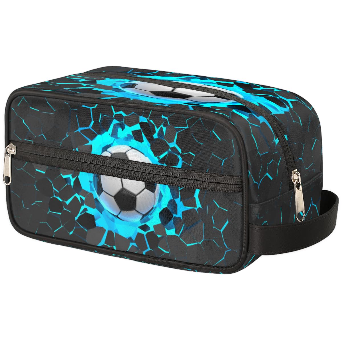 WowPrint Bolsa de maquillaje de viaje con estampado de deportes de fútbol para mujeres, hombres, niños, niñas, niños, bolsa de lavado de fútbol, neceser organizador de artículos de aseo, color, Talla única,