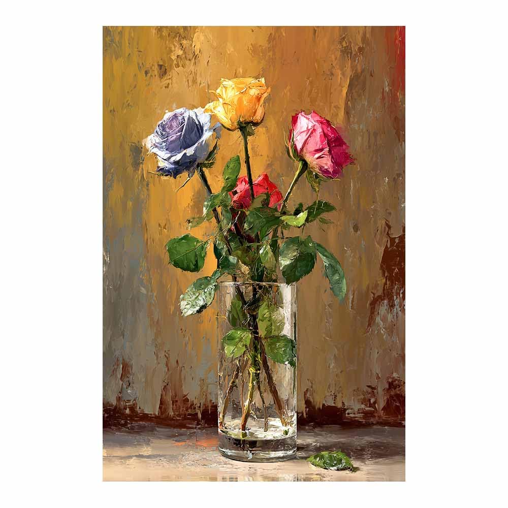 Xeniou Multicolor Flower Posters Ros Vase Canvas Wall Art, For Bedroom Office Home Decorations(Multicolor)-80X120cm Unframed