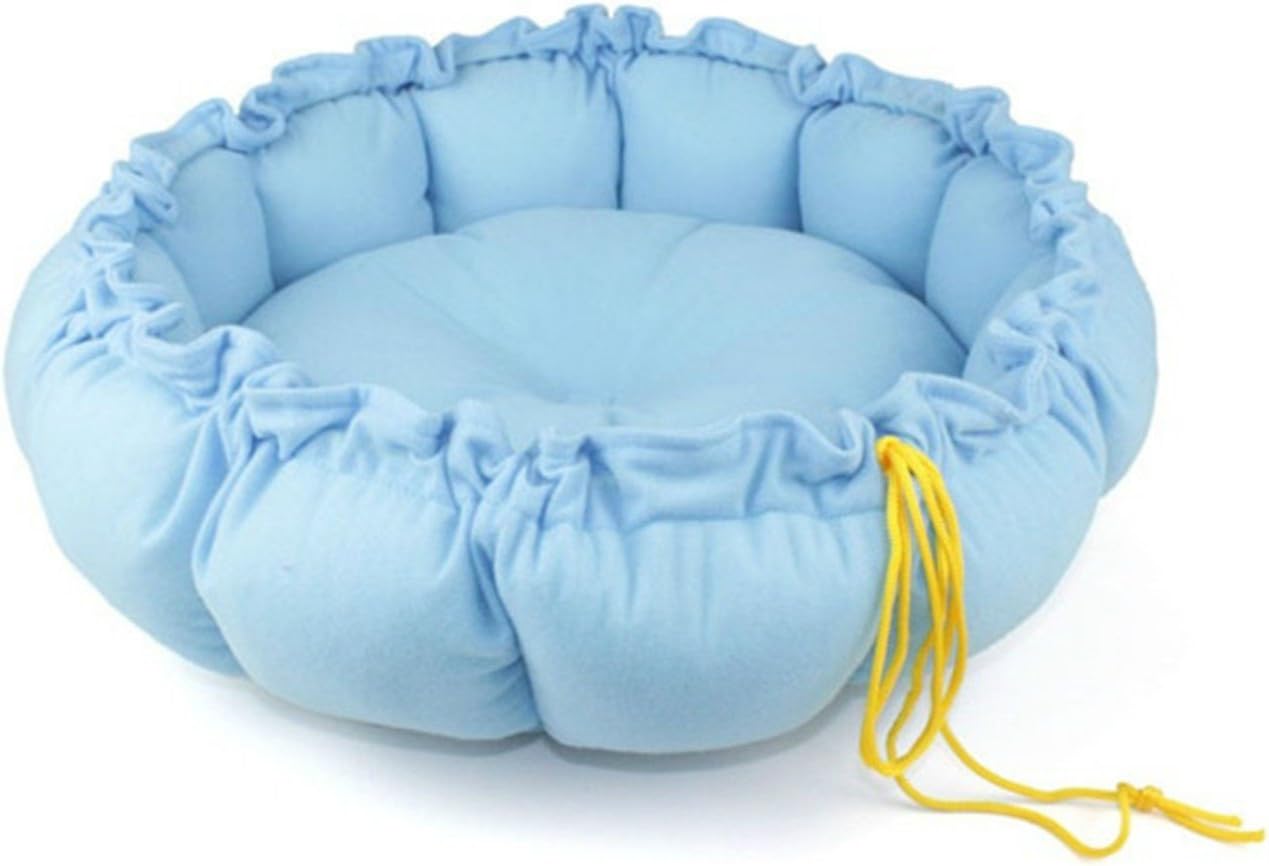 review Cute Pumpkin Style Pet Nest Kennel Dual-purpose Dog Cat Sleeping Bed Cushion Mat Soft Warm House with Adjustable Drawstring (Blue)