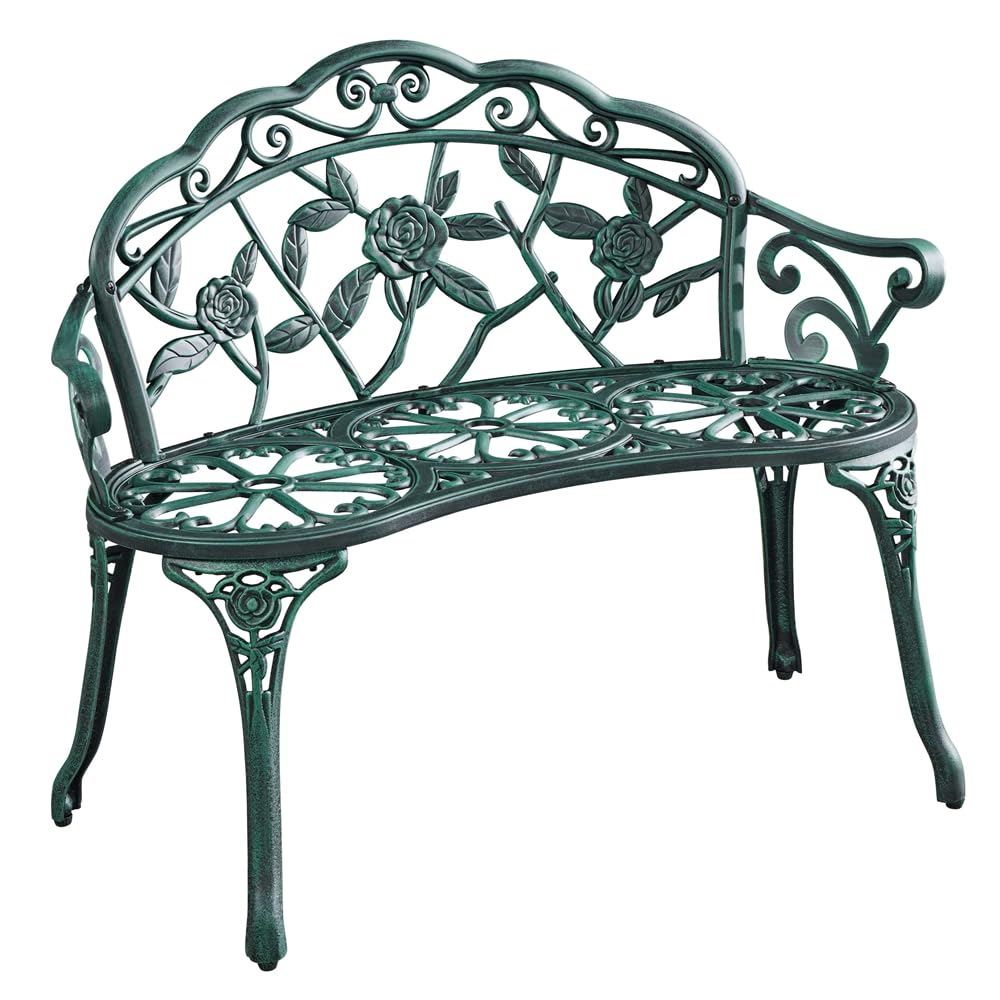 Yaheetech Banco de jardín al Aire Libre 2-3 Plazas con Reposabrazos y Respaldo Decorativo para Terraza Balcón Patio Asiento de Parque de Vintage Verde