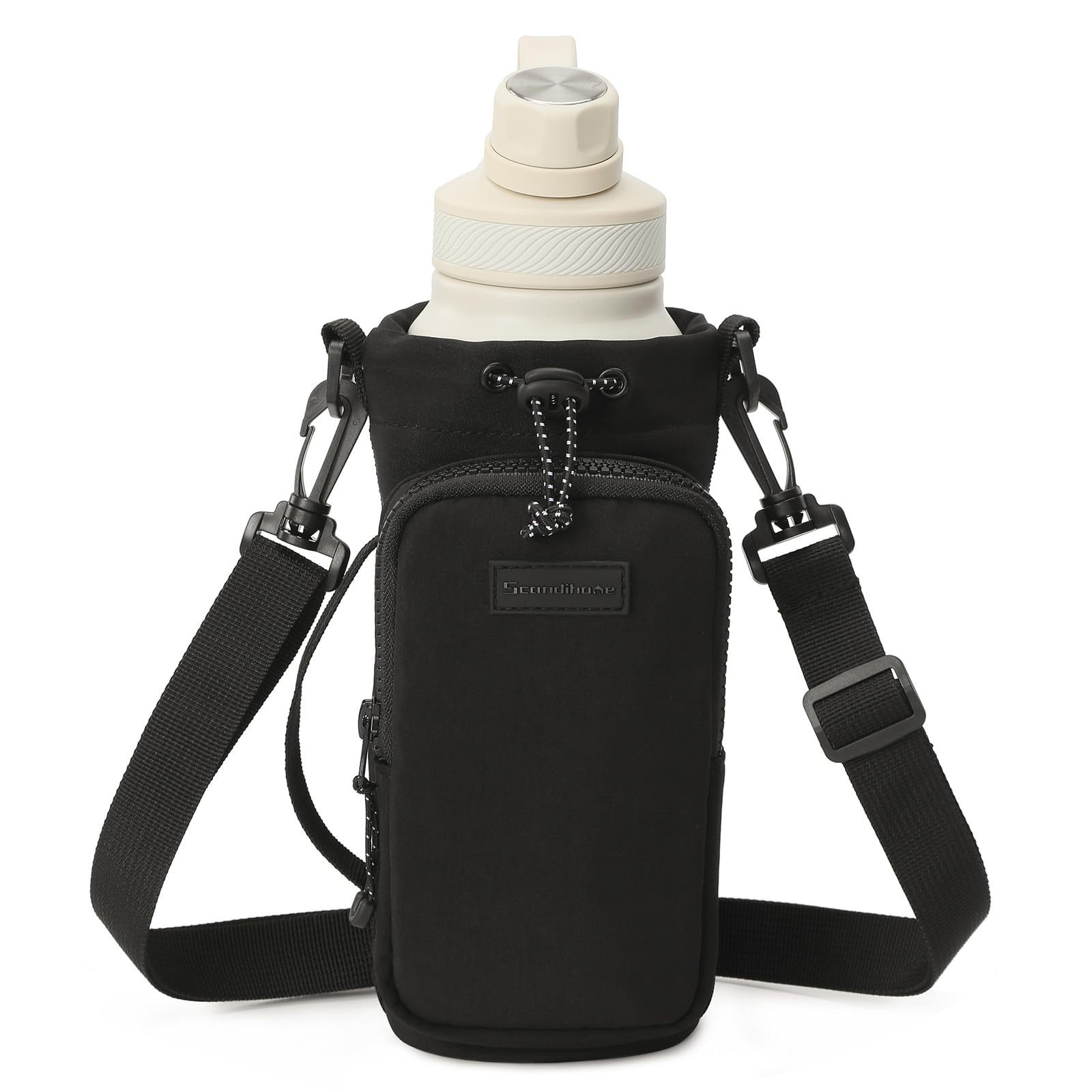 SEPWIK Water Bottle Carrier With Phone Pocket, 40oz Holder Pouch With Adjustable Strap Sleeve for Walking Hiking, Camping