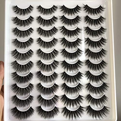 PLEELL 20 Pairs False Eyelashes 4 Styles Mixed Faux Mink Lashes Pack Fluffy Wispy Long Dramatic Handmade Soft Natural Look