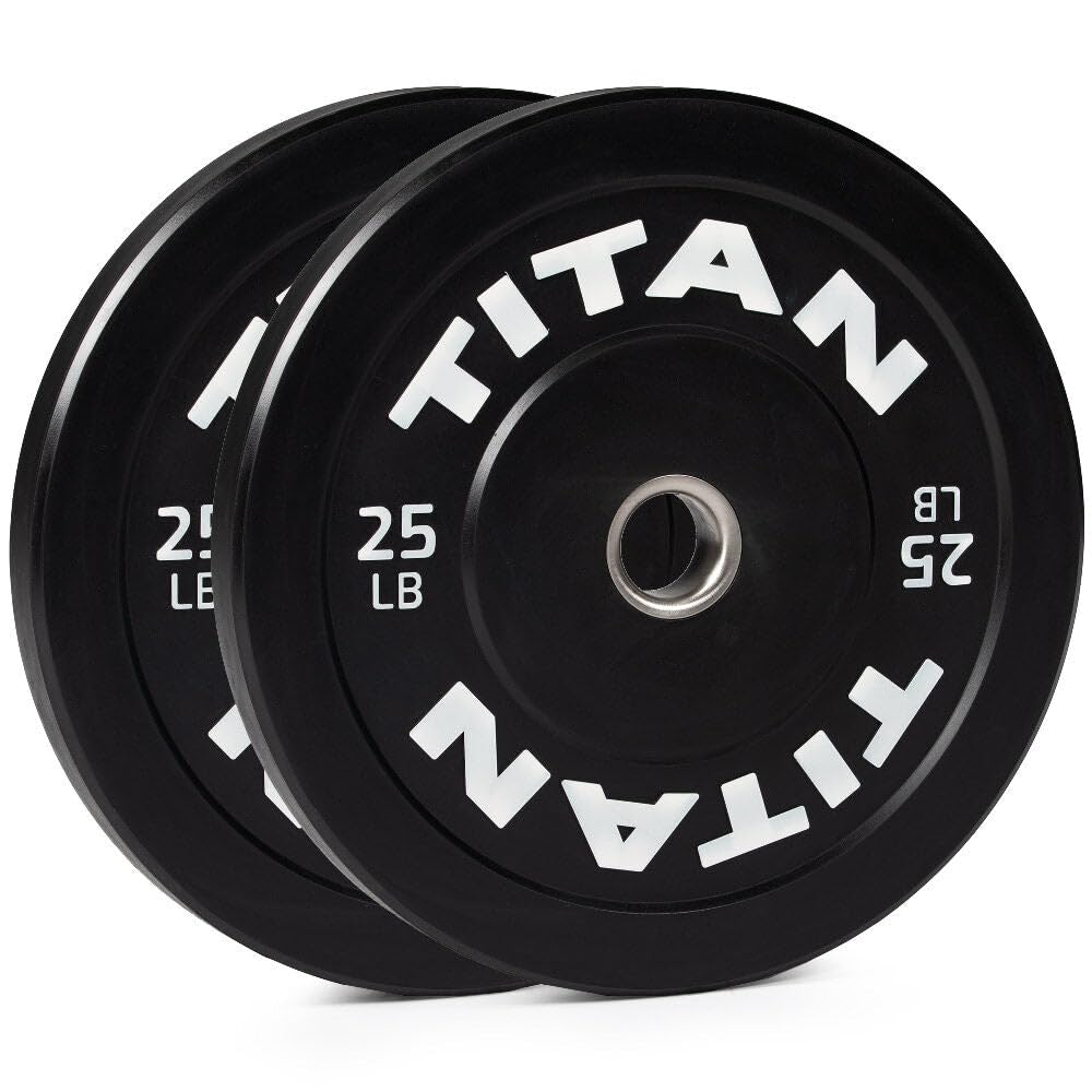 Titan Fitness 25 LB Pair Economy Series Black Olympic Bumper Plates, Durable Rubber Exterior with Steel Core, Weightlifting and Strength Training Weight Plate
