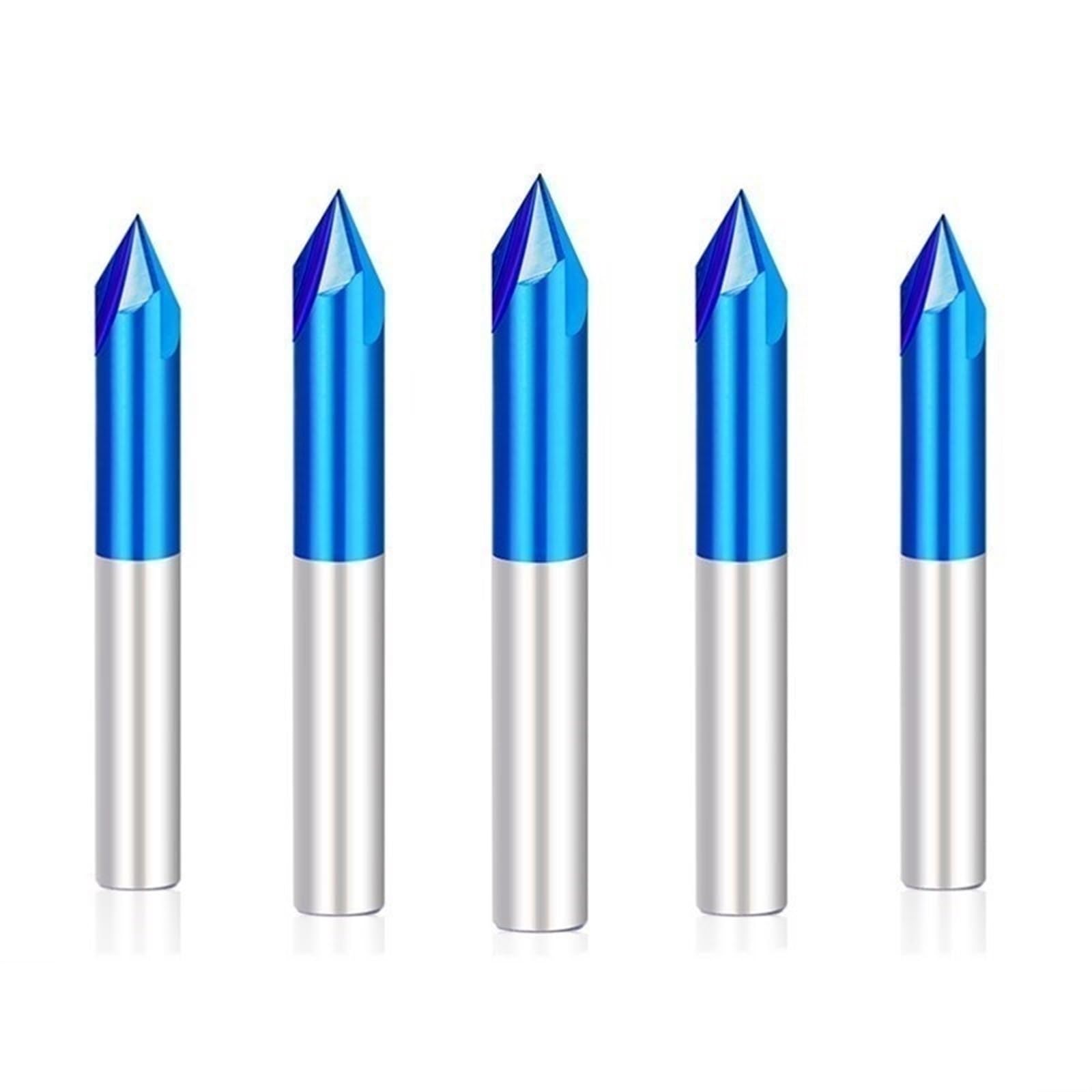 HYUJNAFZR 5pcs Chamfer End Mill 6.35mm Shank CNC Carving Bits Chamfer Milling Cutter 3 Flute Blue Coating Carbide End Mills 60 Degrees CNC Router Bit Chamfering Tool