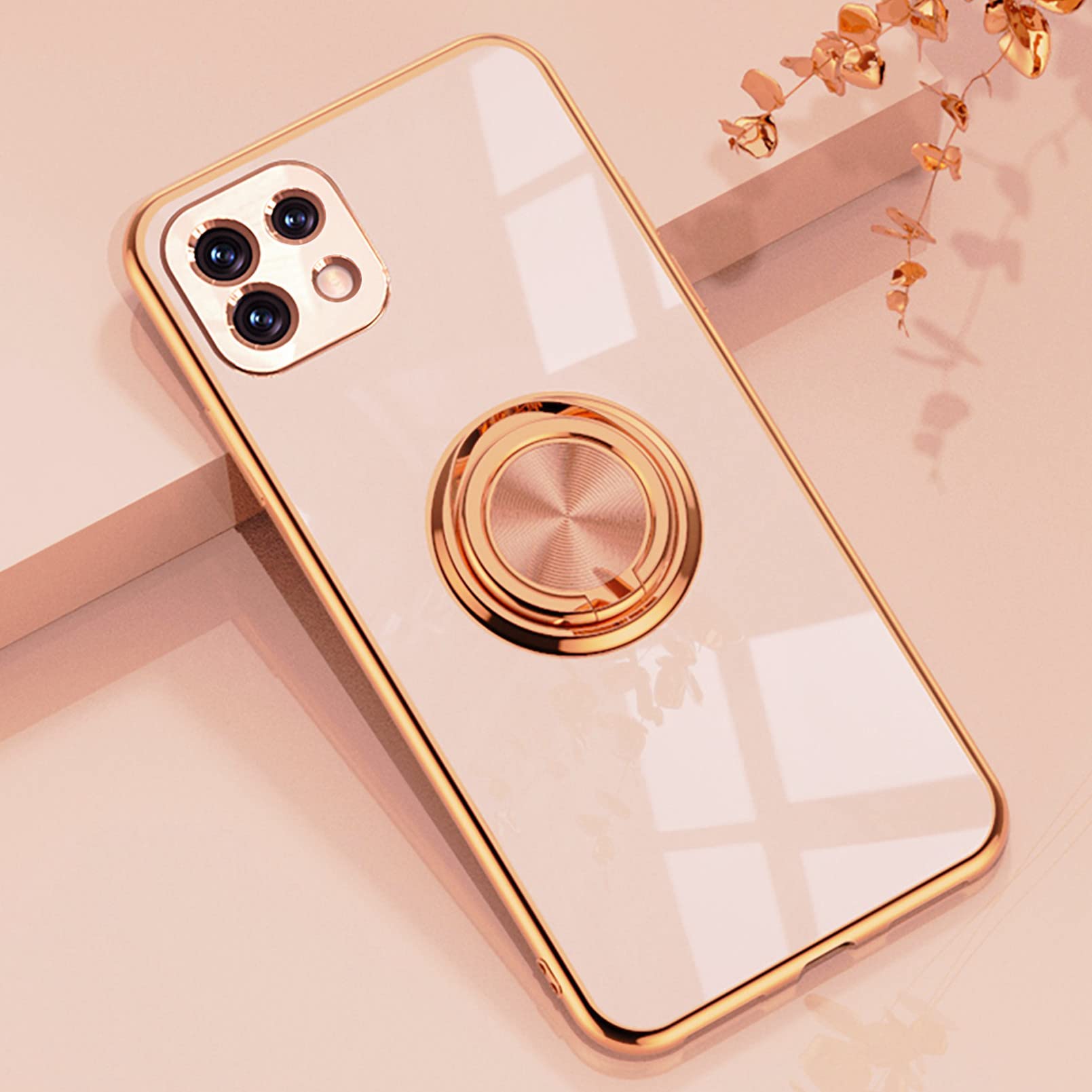 Custodia per Samsung Galaxy A22 5G, Cover Elegante Case Silicone TPU Morbida Sottile Slim Colorata Antiurto Custodia con Anello Ring Magnetica Supporto per Samsung Galaxy A22 5G-Rosa Chiaro