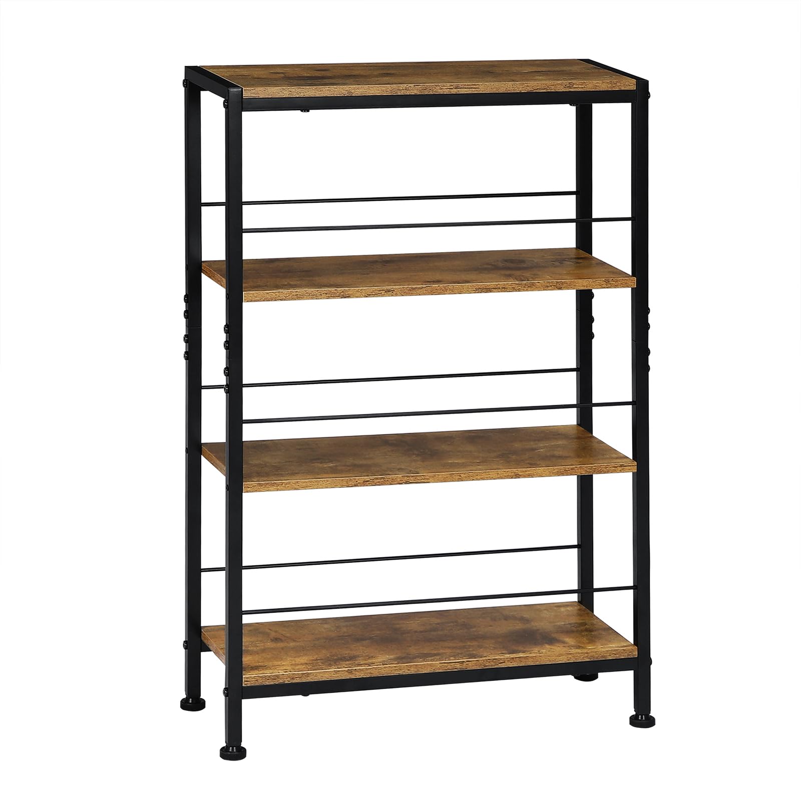 WOLTU Estanteria de 4 Niveles, Estante de Almacenaje, Estanterias para Cocina, Salon y Dormitorio, Libreria Estructura Metal, Marrón Rústico + Negro, 50x20x78 cm, RGB52shm