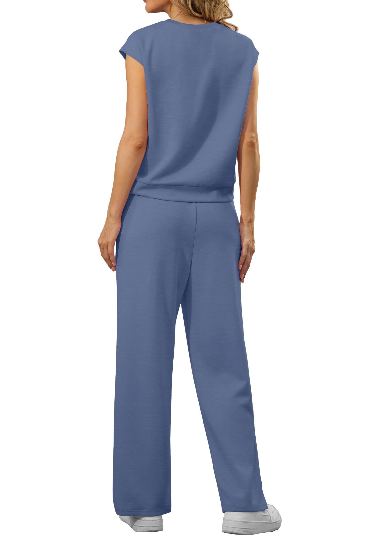 GRECERELLE Zweiteiler Trainingsanzug Damen Sommer Outfits Tracksuit Kurzarm Lässige Crew Neck Cap Sleeve Tops und Jogginghosen Trainingsanzüge mit Taschen