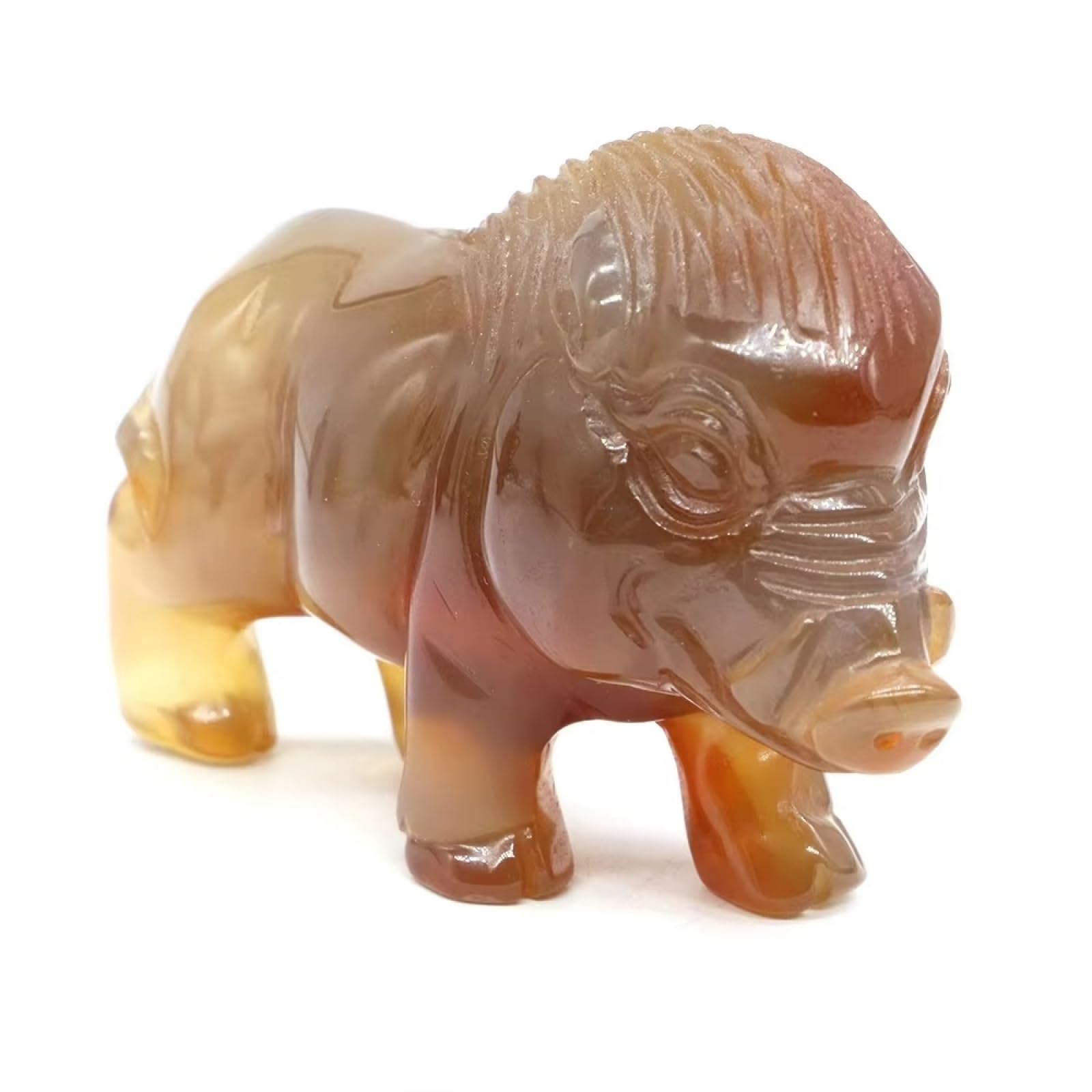 2.8" Wild Boar Statue - Hand Carved Animal Figurine with Natural Crystals | Gemstone Home Decor | Desktop Ornament Gift