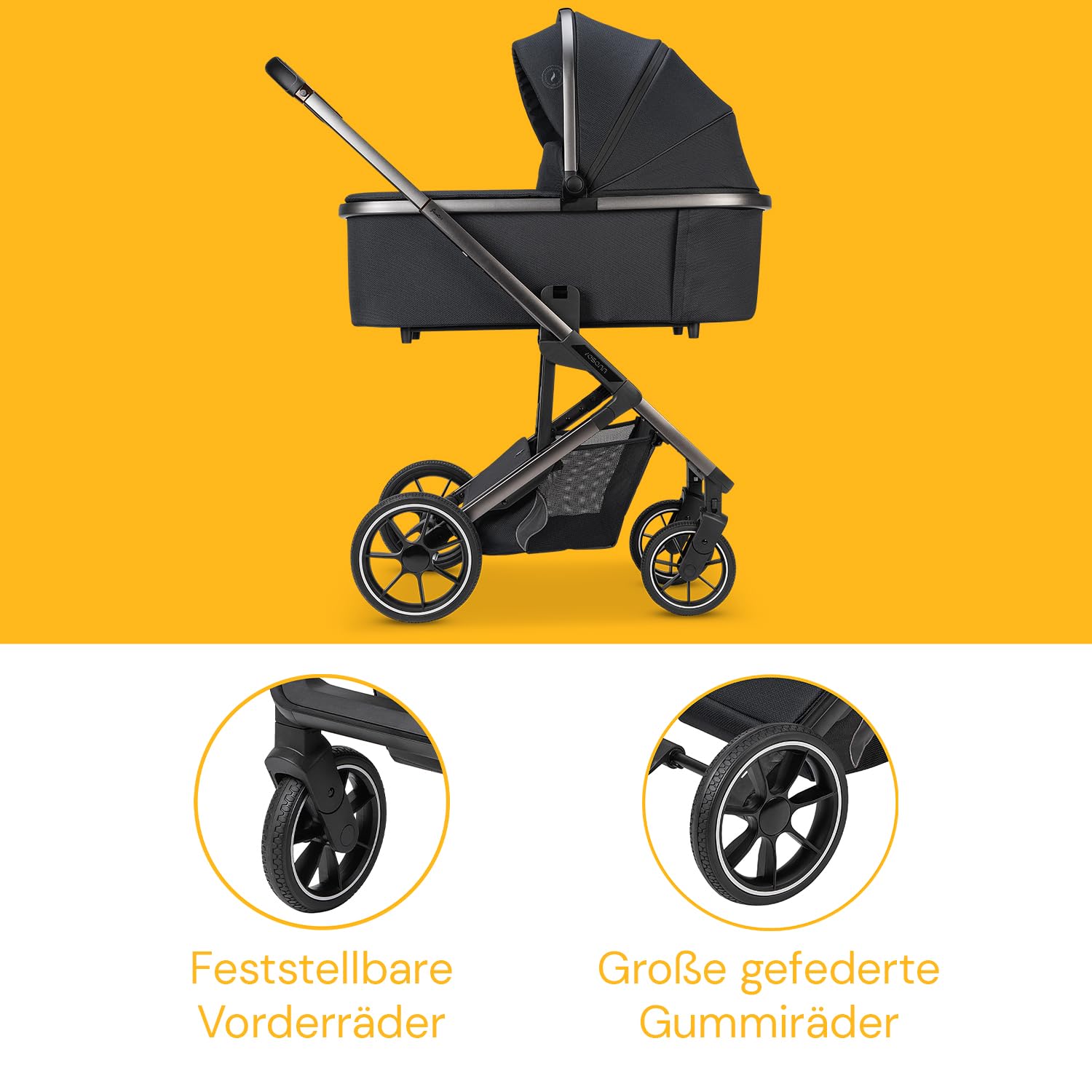 Osann Passeggino Navetta Duo Juntos Sistema Combinato - Leggero e compatto - Reversibile - Aerato - Parapioggia anti pioggia - Fronte Mamma - Fronte Mondo (Coal Nero)