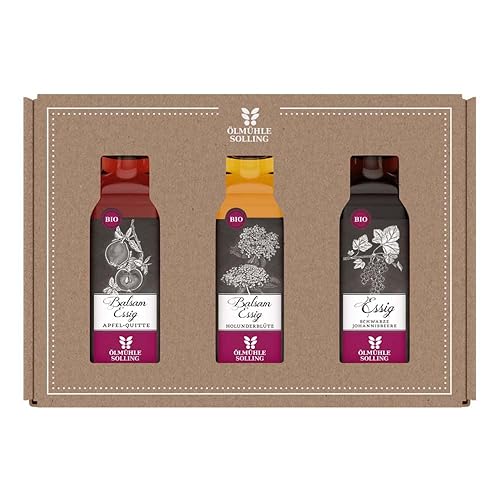 Ölmühle Solling Set Fruchtessige, BIO, Holunderblütenbalsamessig - Apfelquittenessig - schwarzer
