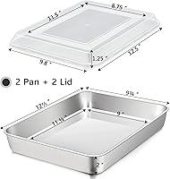 Vista 2 de TeamFar Sartén para lasaña, 12 x 9 pulgadas x 2 pulgadas, rectangular, de acero inoxidable, bandeja para hornear brownie con tapa, no tóxico
