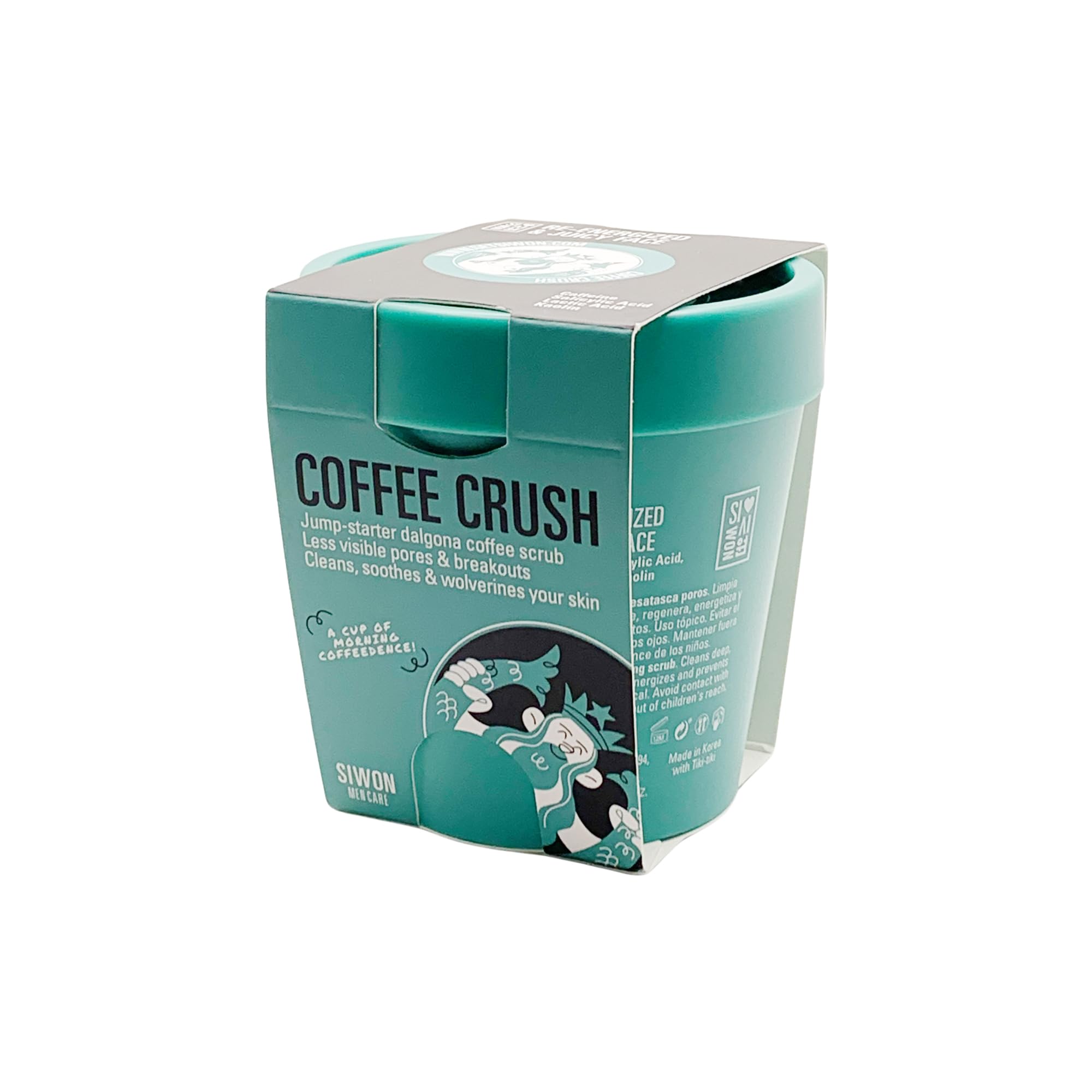 Siwon - Coffee Crush | Exfoliante Facial Anti Puntos Negros y Granitos con Ácido salicílico | Energizante Mañanero | Efecto Mate | Limpieza Profunda, 200g Limpieza facial hombre. Cuidado facial hombre