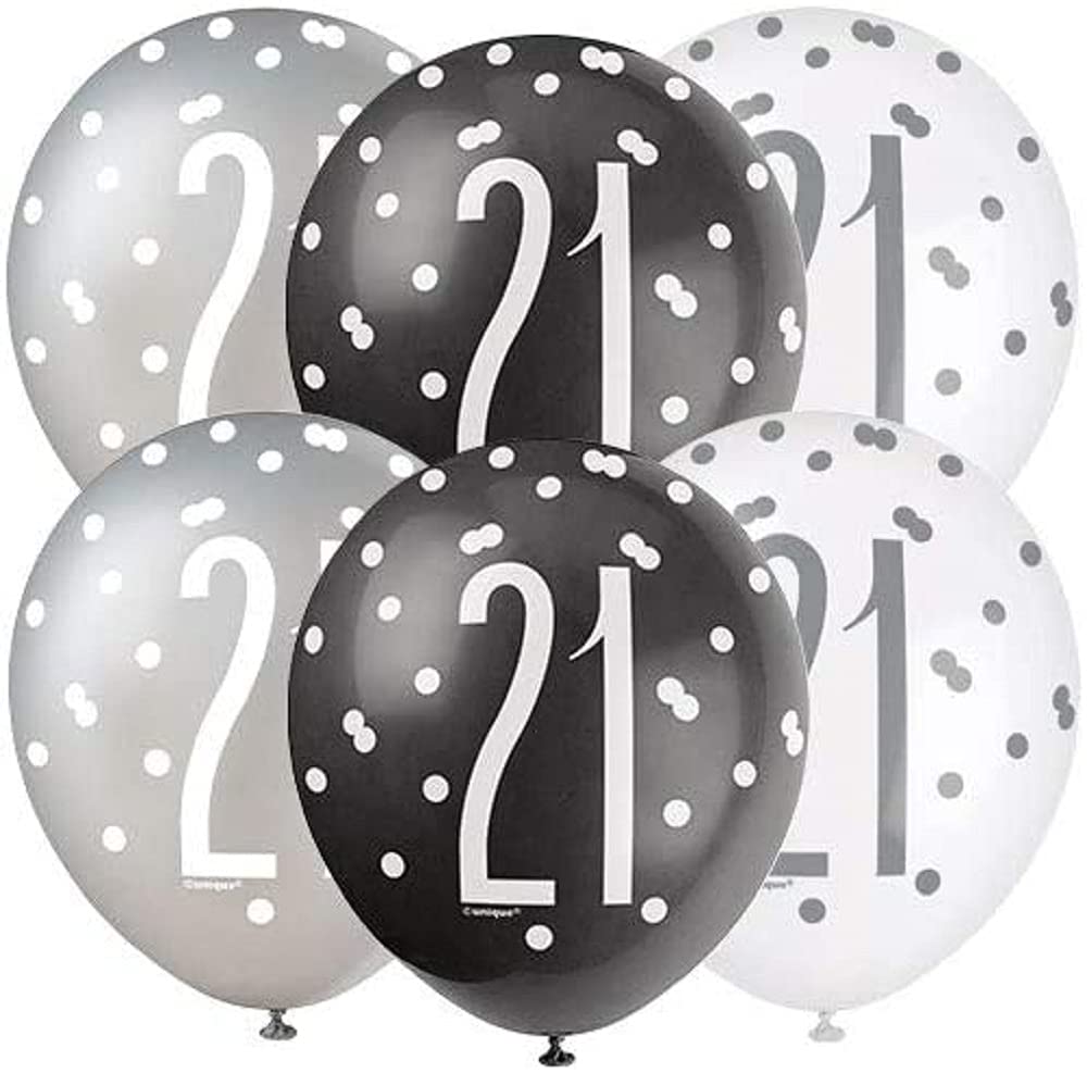 21. Geburtstag Luftballons – 6er-Pack, 30 Cm, Glitzer Rosa & Silber