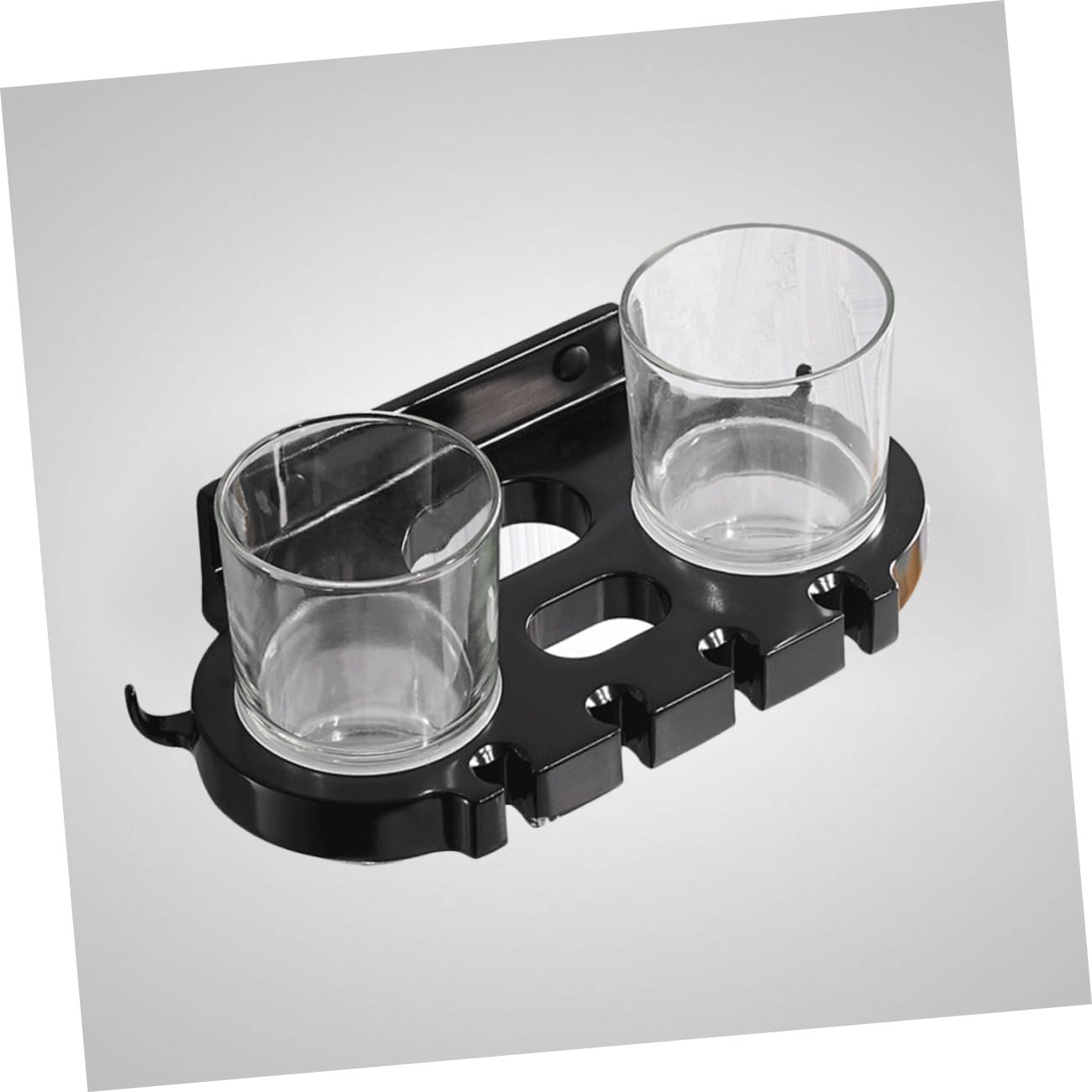 Soporte de Negro Aluminio de Dientes Space Cepillos Multifuncional sin Taladro con Doble Vaso y Ganchos Accesorios de Baño